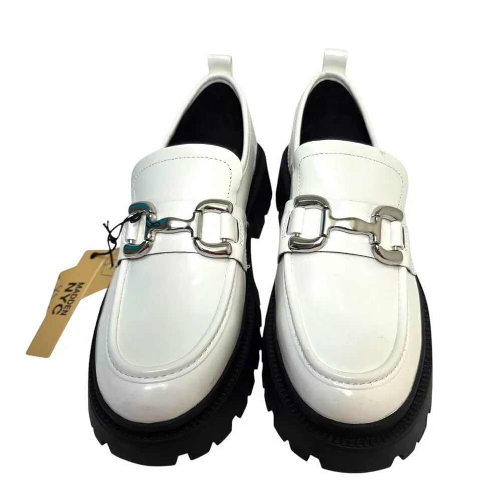 Madden NYC Platform Penny Lug Sole Loafers Women's Size 7.5 Glossy White Shoes - Picture 4 of 8